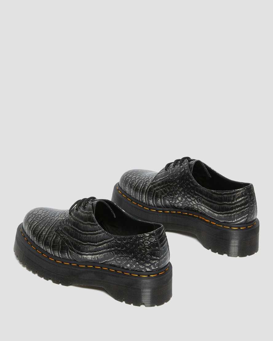 Women's Dr Martens 1461 Croc Emboss Leather Platform Shoes Gunmetal | 627FJSDCW