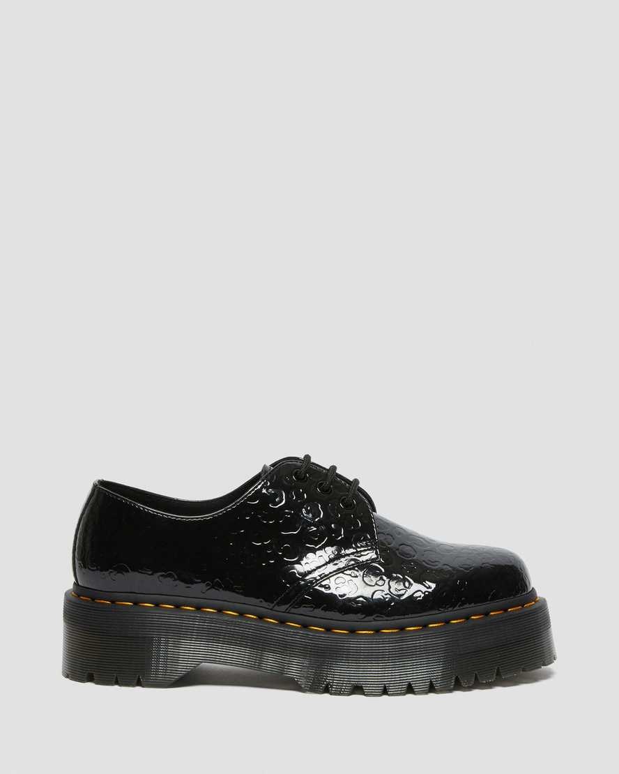 Women's Dr Martens 1461 Leopard Emboss Patent Leather Platform Shoes Black Patent Lamper Leopard Emboss | 435GHEAUK