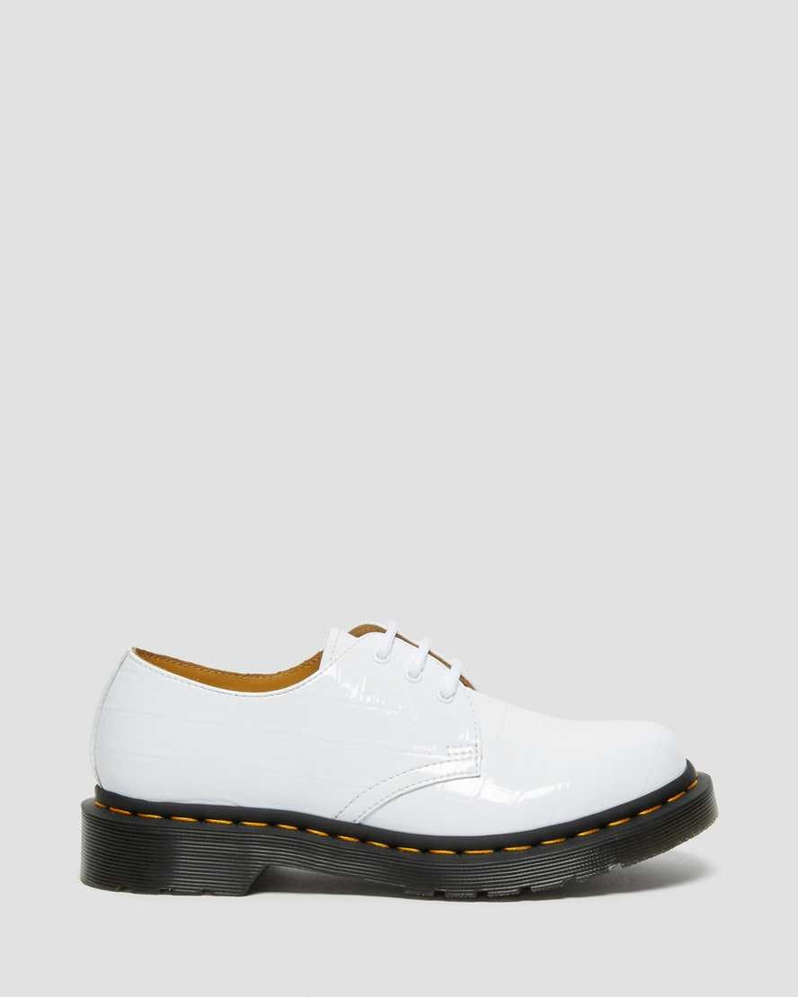 Women's Dr Martens 1461 Patent Croc Emboss Leather Patent Shoes White Patent Lamper Croc | 731QESRXF