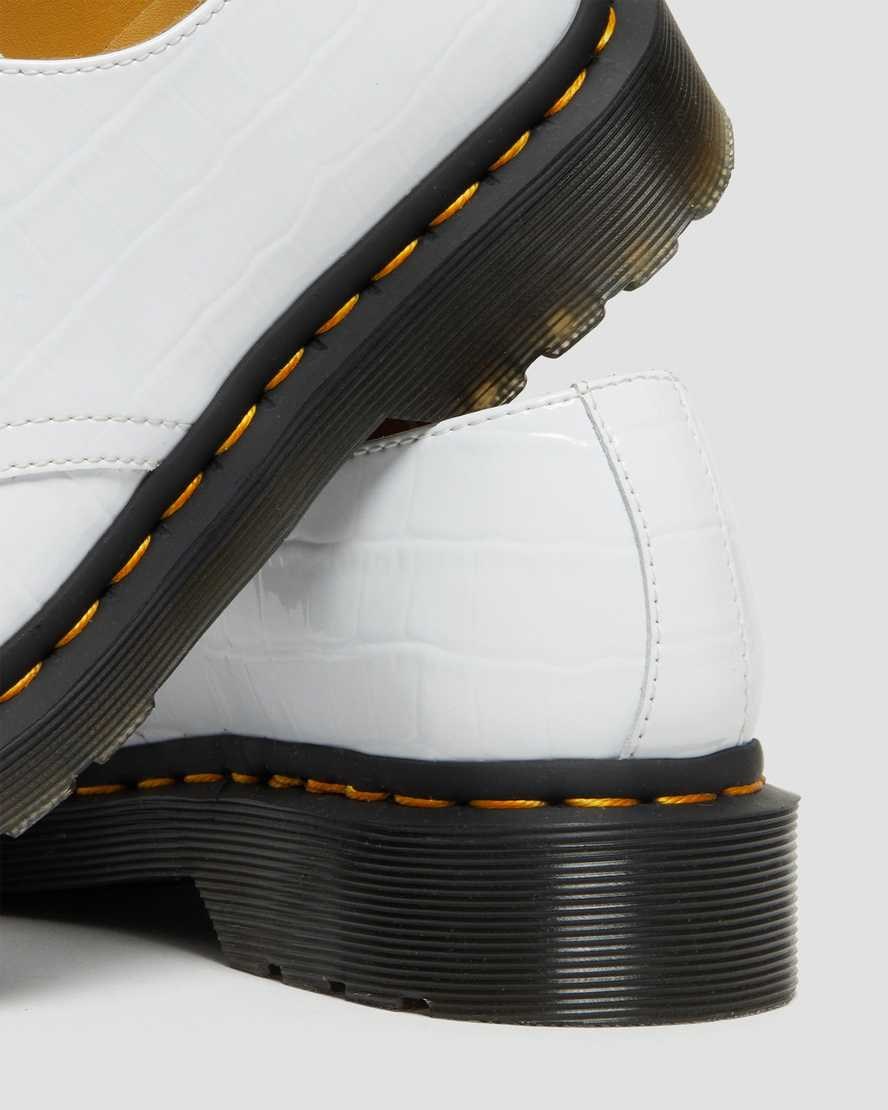 Women's Dr Martens 1461 Patent Croc Emboss Leather Patent Shoes White Patent Lamper Croc | 731QESRXF