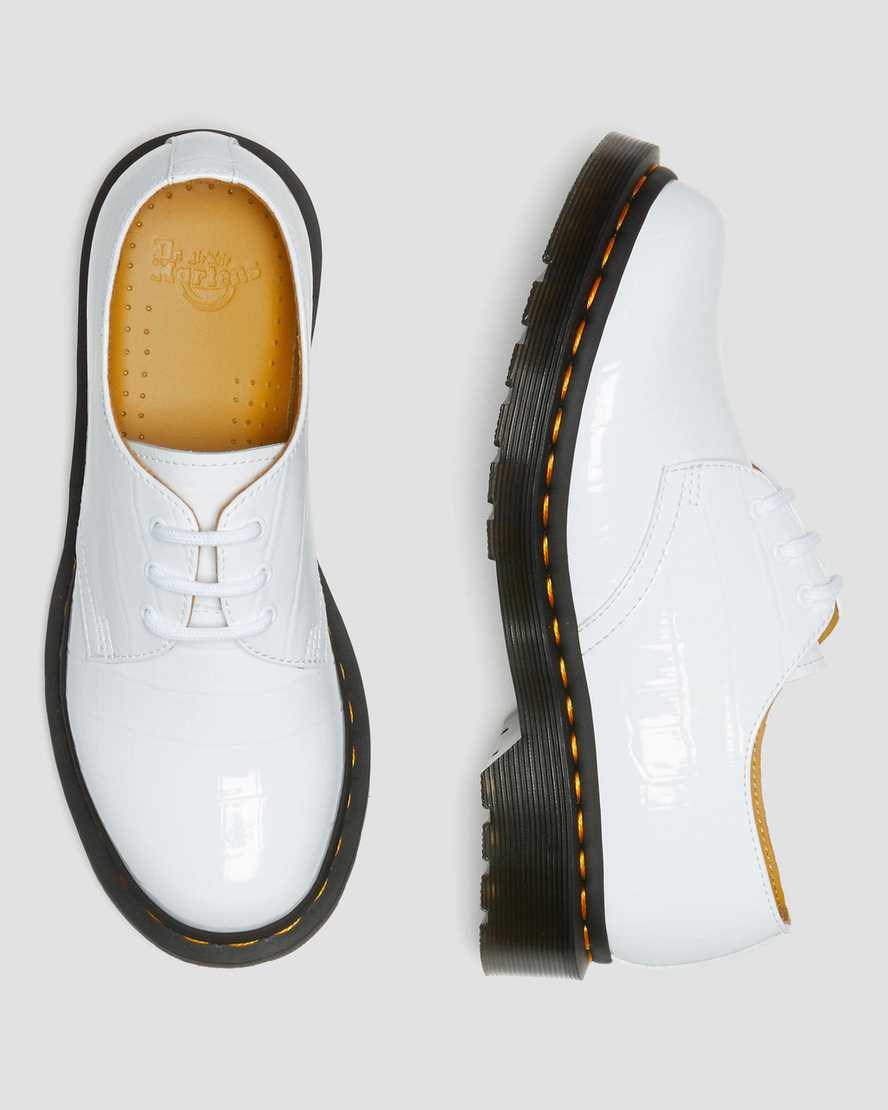 Women's Dr Martens 1461 Patent Croc Emboss Leather Patent Shoes White Patent Lamper Croc | 731QESRXF