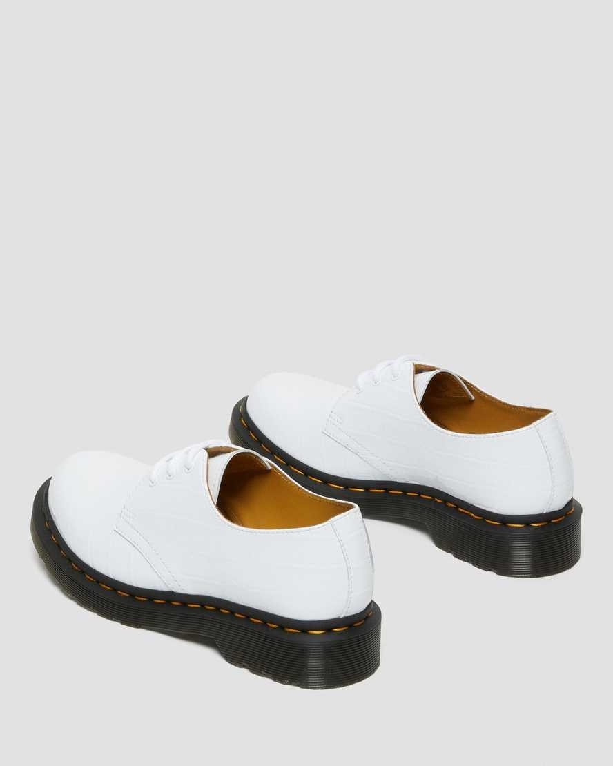 Women's Dr Martens 1461 Patent Croc Emboss Leather Patent Shoes White Patent Lamper Croc | 731QESRXF