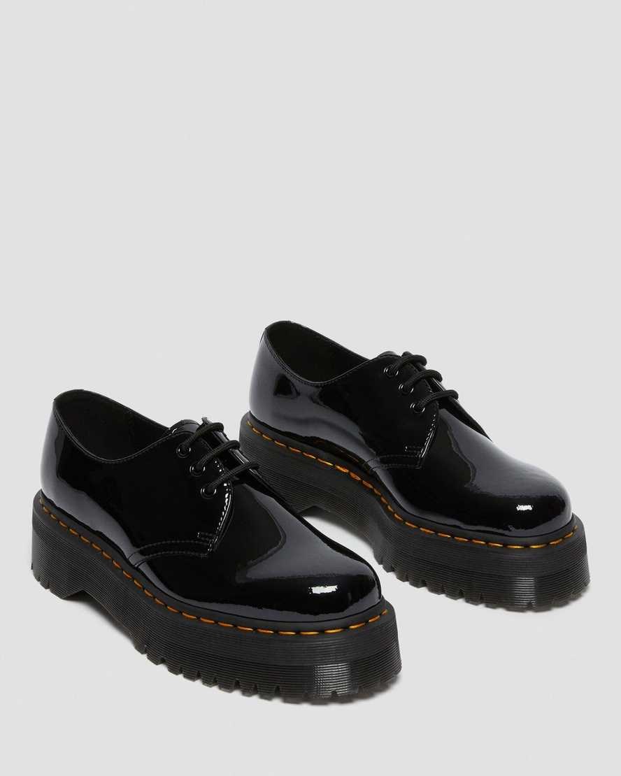 Women's Dr Martens 1461 Patent Leather Platform Patent Shoes Black Patent Lamper | 756XZWYEA