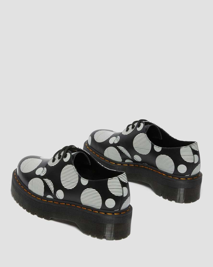 Women's Dr Martens 1461 Polka Dot Smooth Leather Platform Shoes Black Polka Dot Smooth | 560HQMUXR