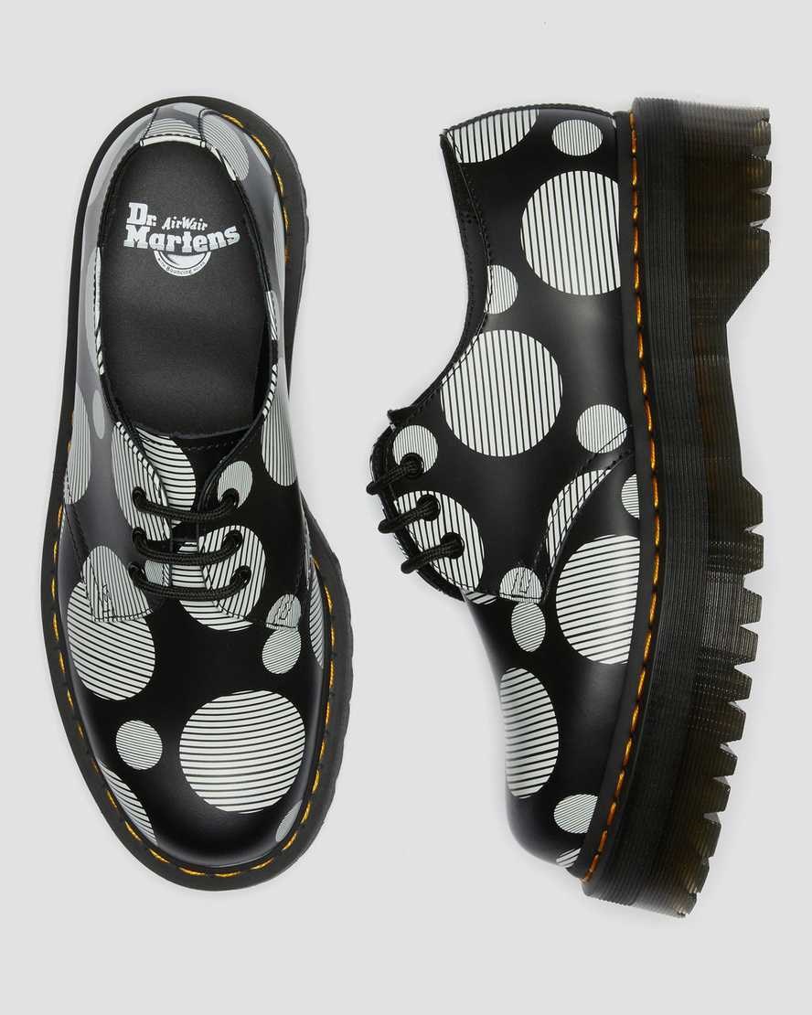 Women's Dr Martens 1461 Polka Dot Smooth Leather Platform Shoes Black Polka Dot Smooth | 560HQMUXR