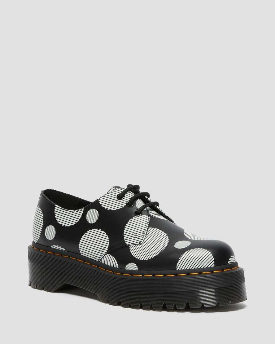 Women\'s Dr Martens 1461 Polka Dot Smooth Leather Platform Shoes Black Polka Dot Smooth | 560HQMUXR