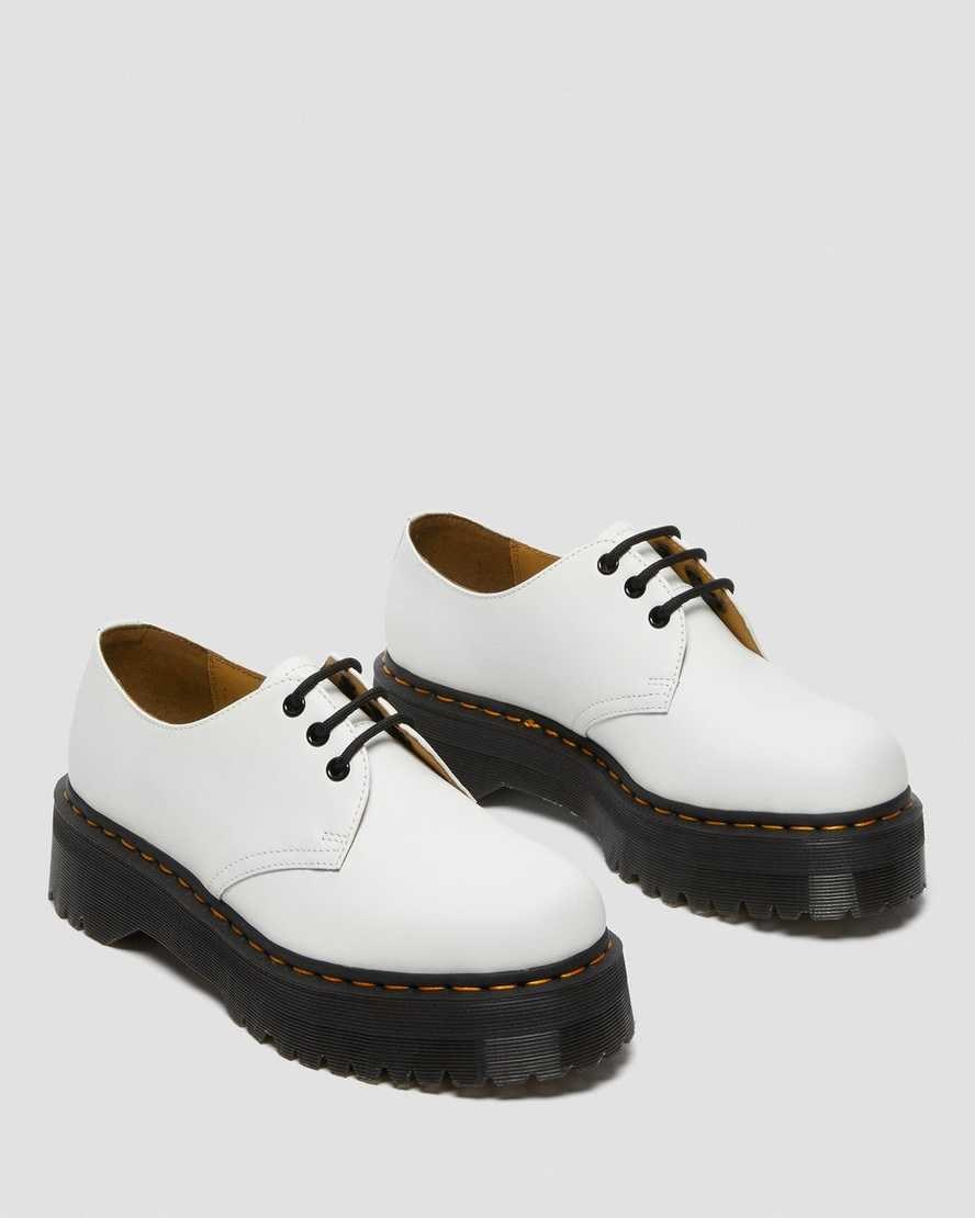 Women's Dr Martens 1461 Smooth Leather Platform Shoes White Polished Smooth | 290ONLJHI