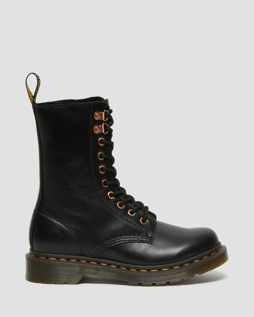 Women's Dr Martens 1490 Rose Gold Hardware Leather Zip Up Boots Black Wanama | 679TMZYDV