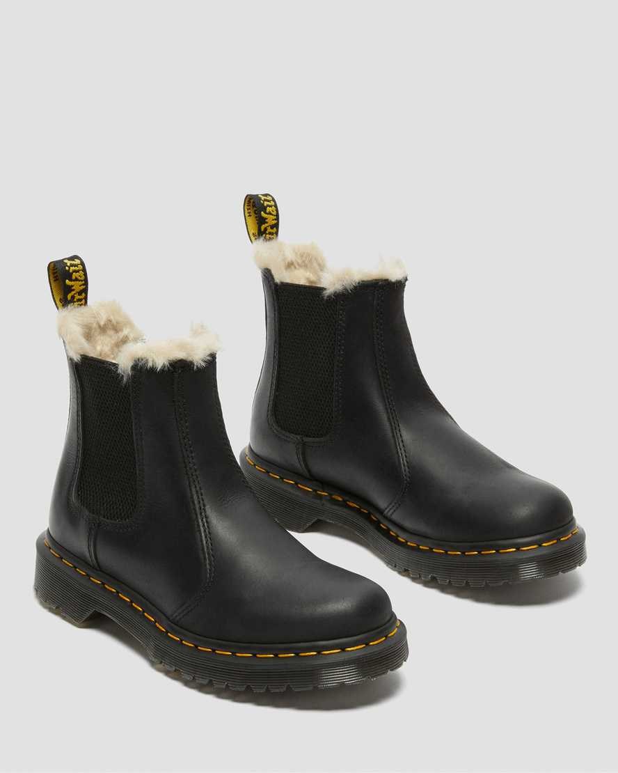 Women's Dr Martens 2976 Faux Fur Lined Ankle Boots Black Burnished Wyoming | 401MGZIET