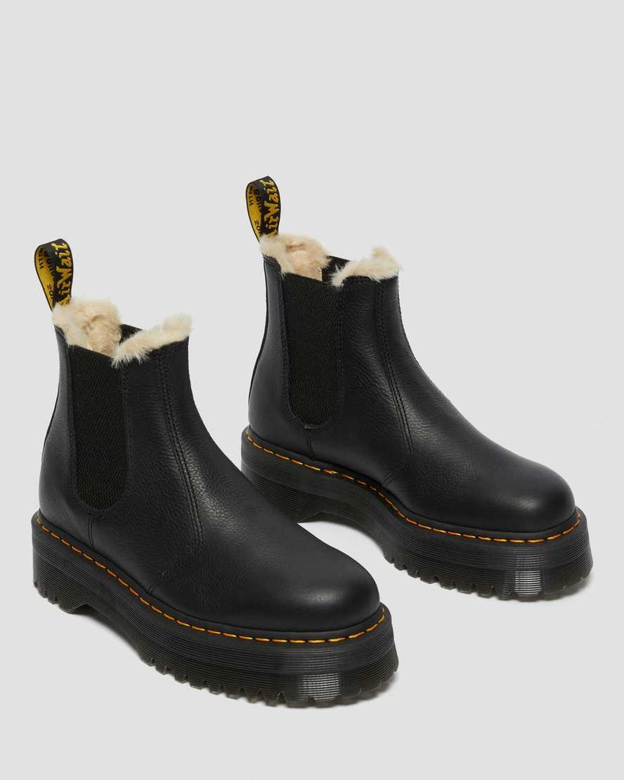 Women's Dr Martens 2976 Faux Fur Lined Platform Chelsea Boots Black Pisa | 093JGXLSI