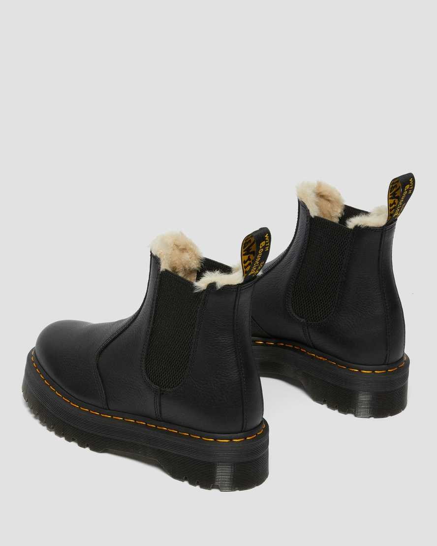 Women's Dr Martens 2976 Faux Fur Lined Platform Chelsea Boots Black Pisa | 093JGXLSI