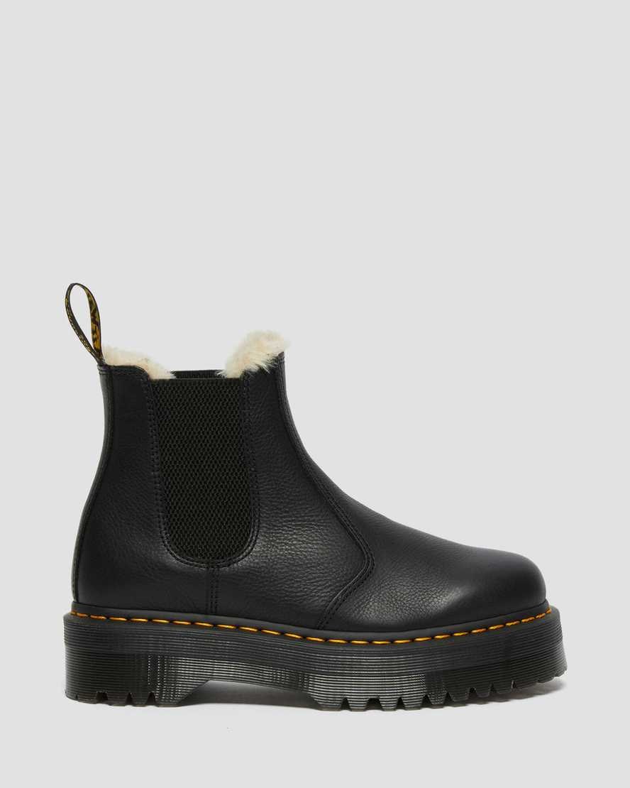 Women's Dr Martens 2976 Faux Fur Lined Platform Chelsea Boots Black Pisa | 093JGXLSI