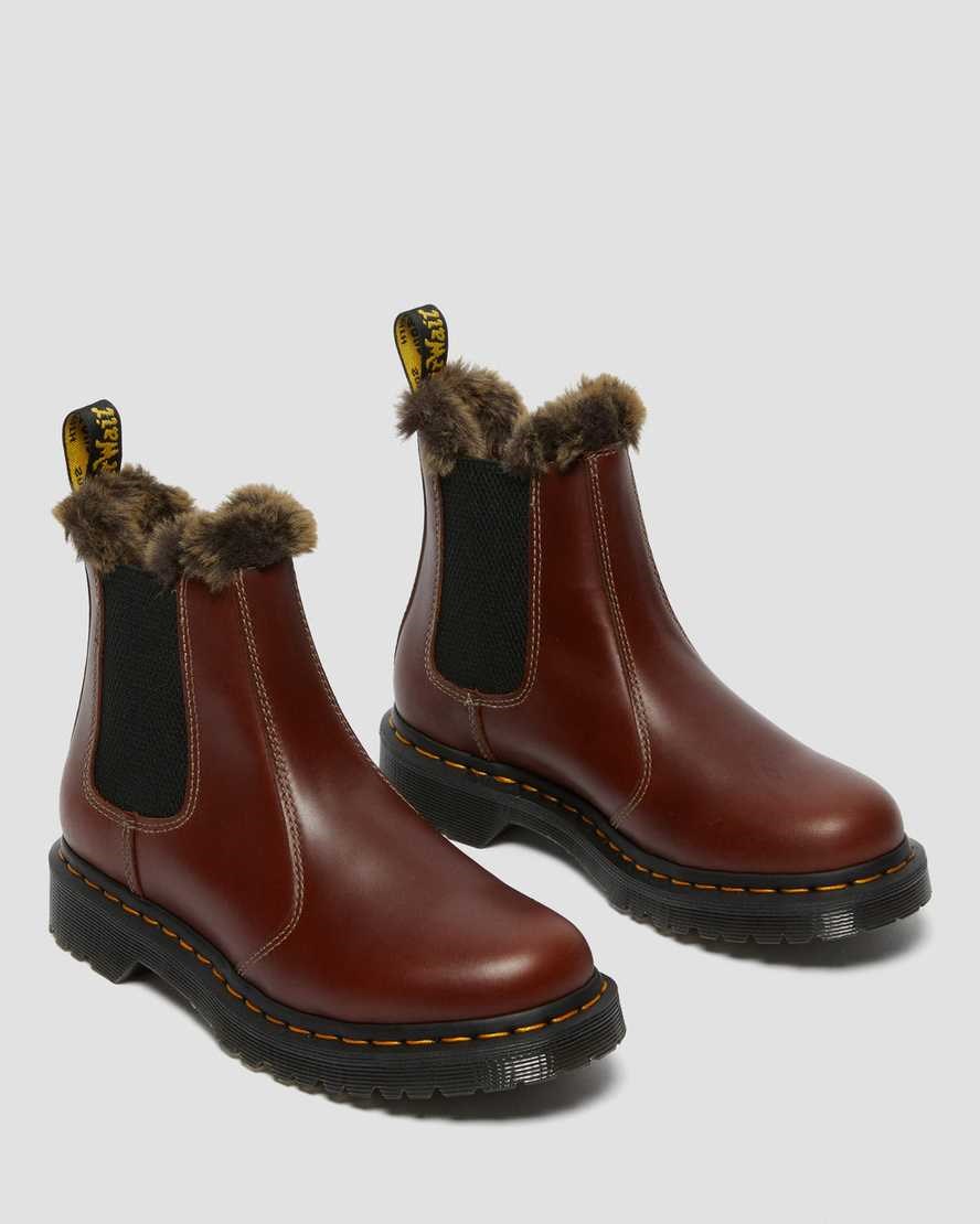 Women's Dr Martens 2976 Leonore Faux Fur Lined Chelsea Boots Brown Abruzzo Wp | 049HMUINY