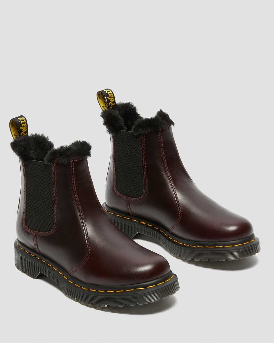 Women's Dr Martens 2976 Leonore Faux Fur Lined Chelsea Boots Oxblood Atlas | 280TAZNWQ