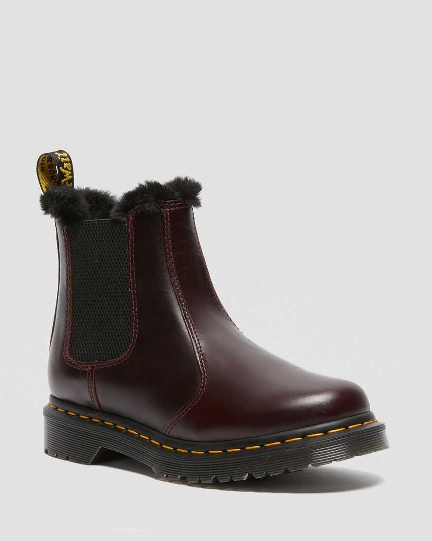 Women\'s Dr Martens 2976 Leonore Faux Fur Lined Chelsea Boots Oxblood Atlas | 280TAZNWQ