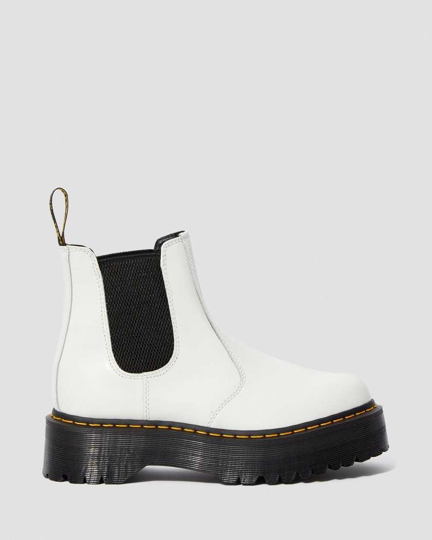 Women's Dr Martens 2976 Smooth Leather Platform Chelsea Boots White Smooth Leather | 547GDTNQS