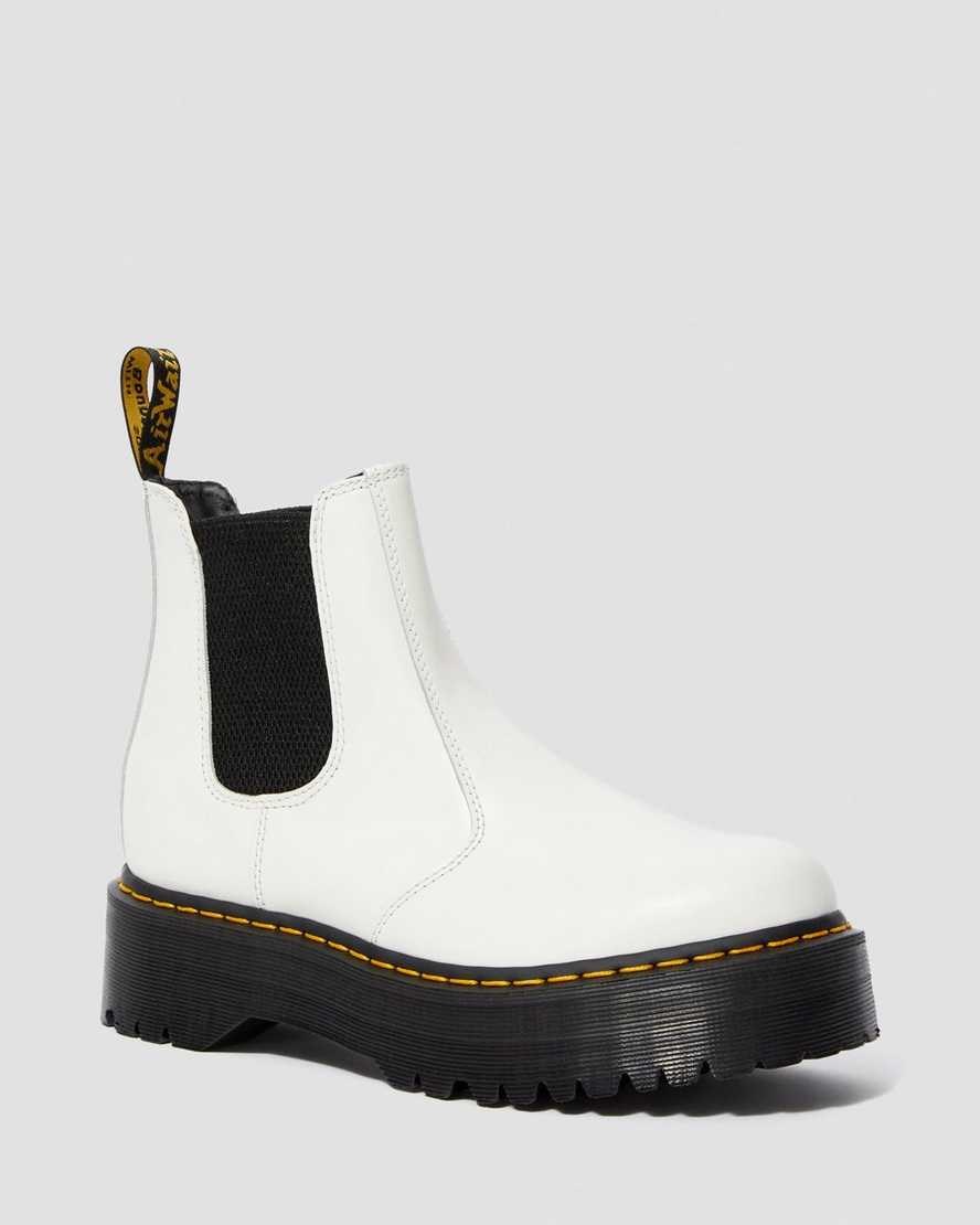 Women's Dr Martens 2976 Smooth Leather Platform Chelsea Boots White Smooth Leather | 547GDTNQS