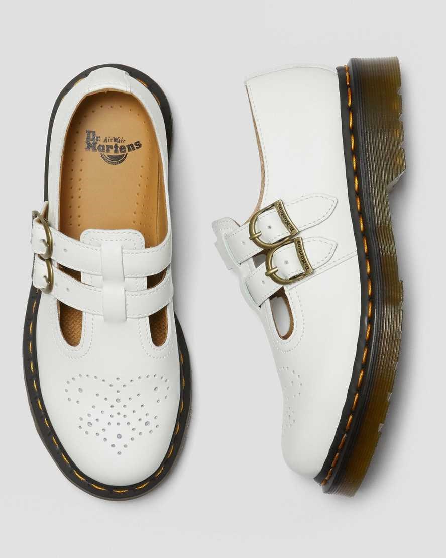 Women's Dr Martens 8065 Smooth Leather Mary Jane Shoes White Smooth Leather | 485XYLQIF