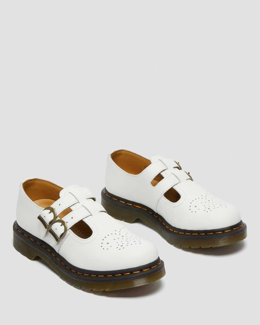 Women's Dr Martens 8065 Smooth Leather Mary Jane Shoes White Smooth Leather | 485XYLQIF