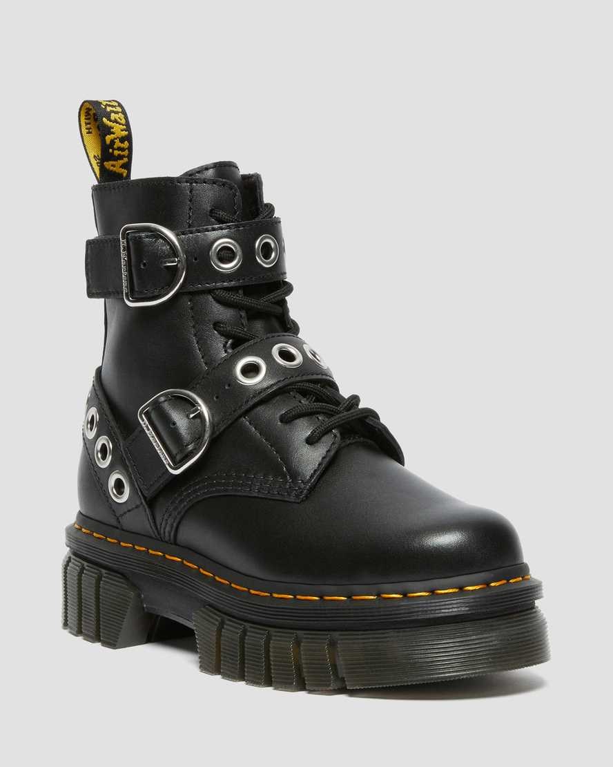 Women\'s Dr Martens Audrick Hardware Leather Lace Up Boots Black Nappa Lux | 534WRQXKC