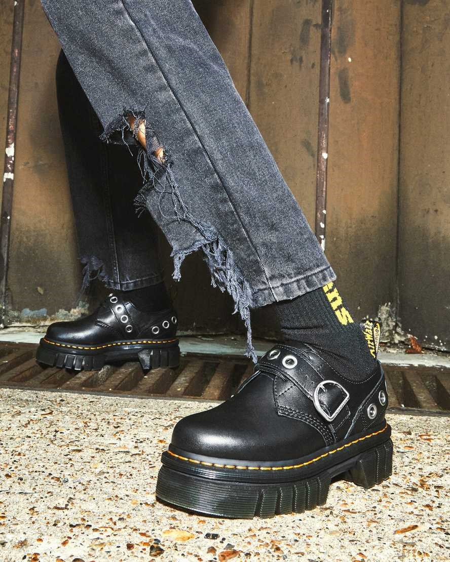 Women's Dr Martens Audrick Hardware Leather Platform Shoes Black Nappa Lux | 728NEXSRH