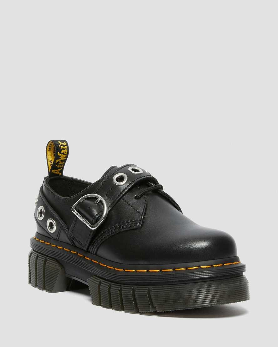 Women\'s Dr Martens Audrick Hardware Leather Platform Shoes Black Nappa Lux | 728NEXSRH