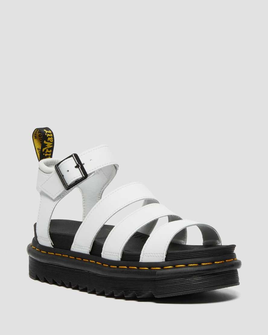 Women\'s Dr Martens Blaire Hydro Leather Strap Sandals White Hydro Leather | 238LKNSZB