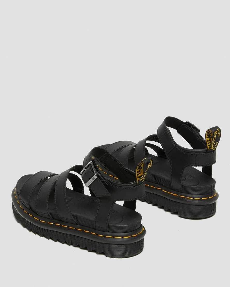 Women's Dr Martens Blaire Hydro Leather Strap Sandals Black Hydro Leather | 256KRMWHU