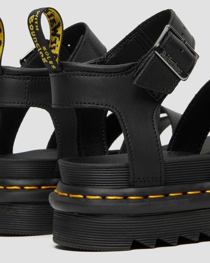 Women's Dr Martens Blaire Hydro Leather Strap Sandals Black Hydro Leather | 256KRMWHU