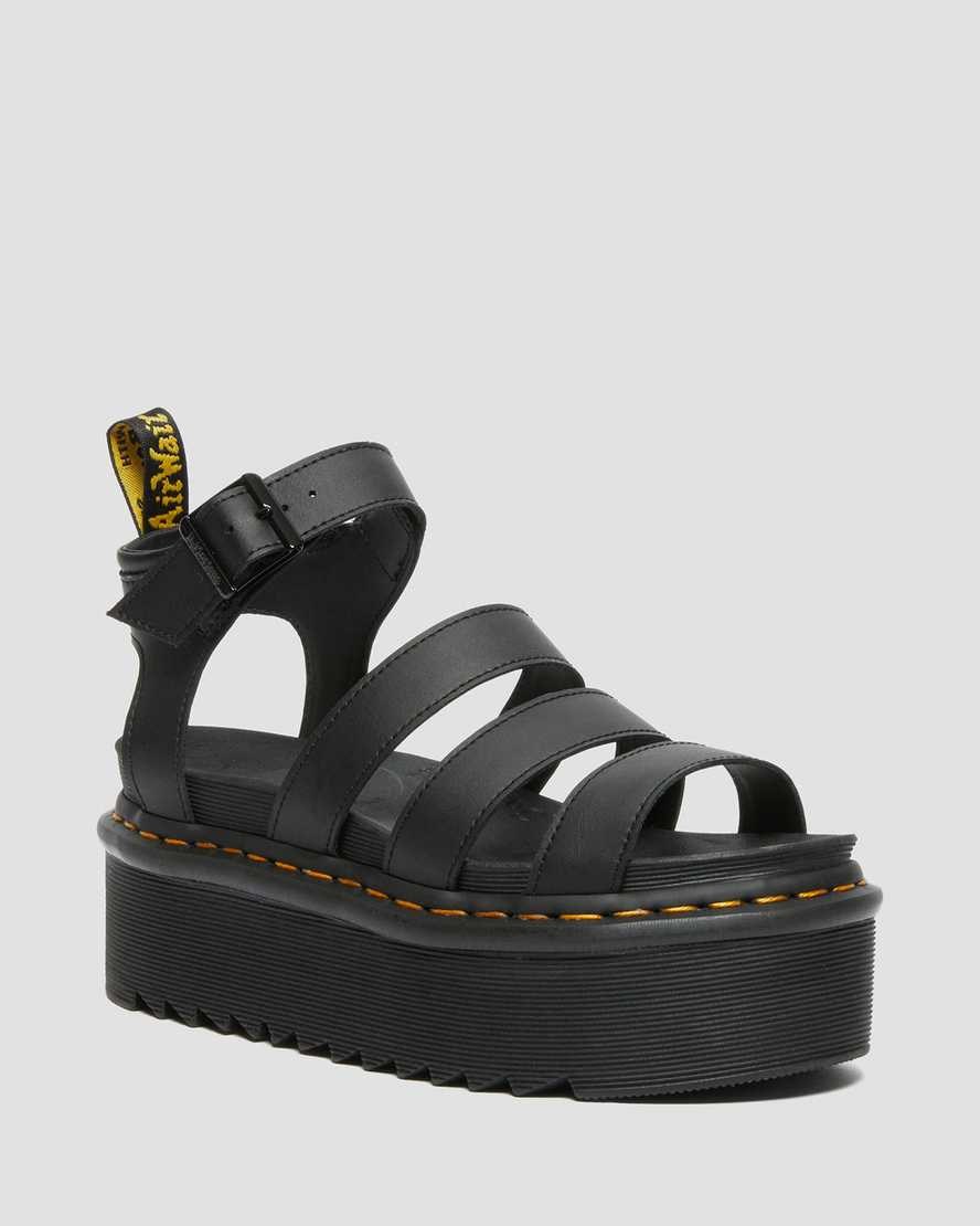 Women's Dr Martens Blaire Hydro Leather Platform Strap Sandals Black Hydro Leather | 901WLIBTM