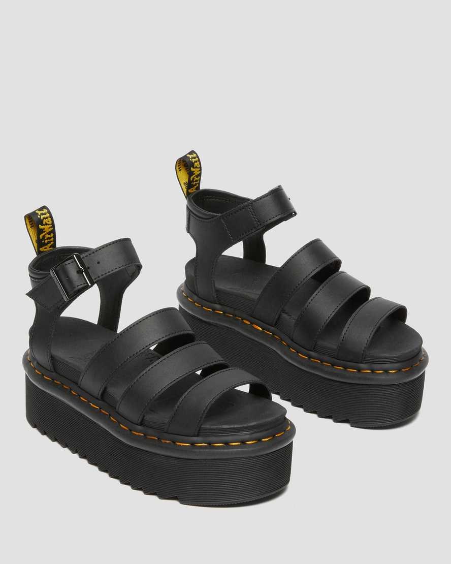 Women's Dr Martens Blaire Hydro Leather Platform Strap Sandals Black Hydro Leather | 901WLIBTM