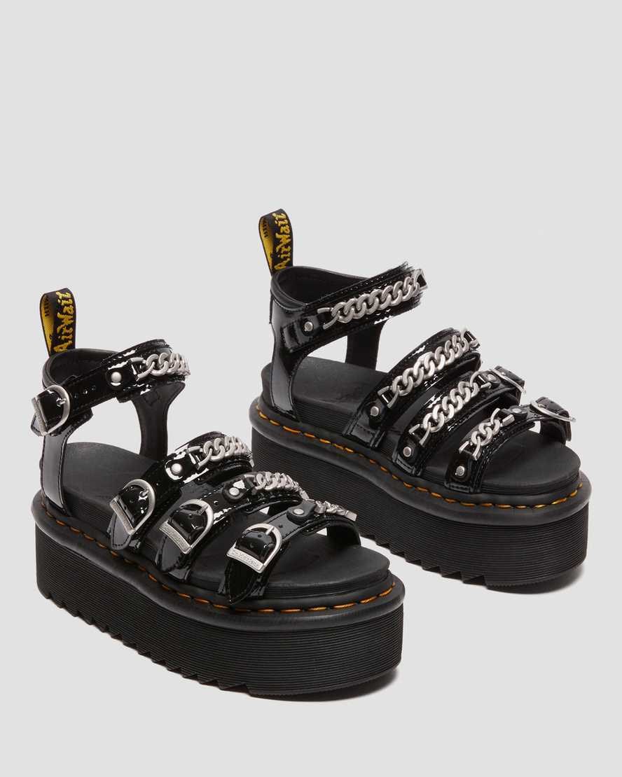 Women's Dr Martens Blaire II Chain Patent Leather Platform Strap Sandals Black Patent Lamper | 403GLTQBV