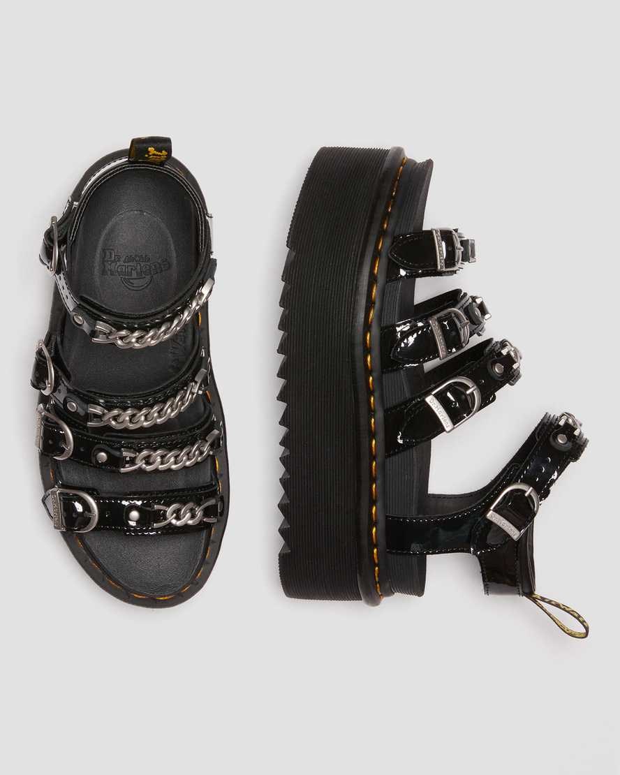 Women's Dr Martens Blaire II Chain Patent Leather Patent Sandals Black Patent Lamper | 820ZQINRW