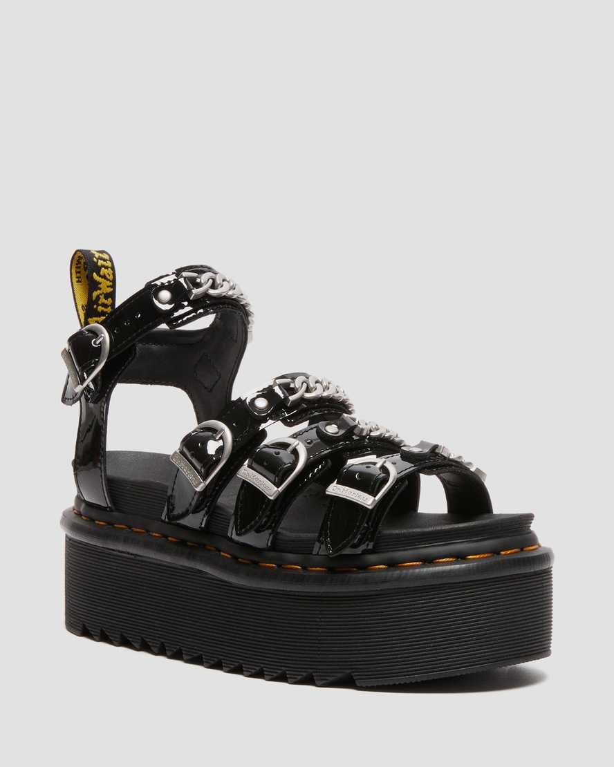 Women's Dr Martens Blaire II Chain Patent Leather Patent Sandals Black Patent Lamper | 820ZQINRW