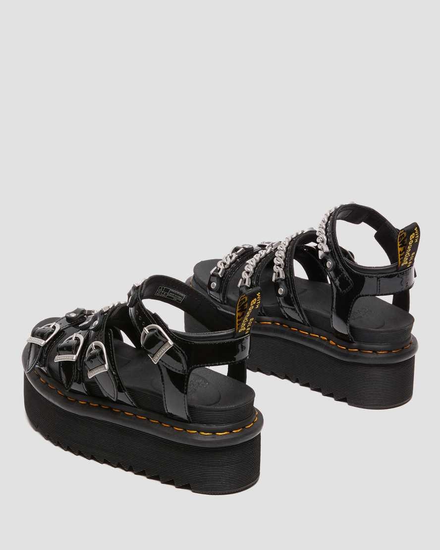 Women's Dr Martens Blaire II Chain Patent Leather Patent Sandals Black Patent Lamper | 820ZQINRW