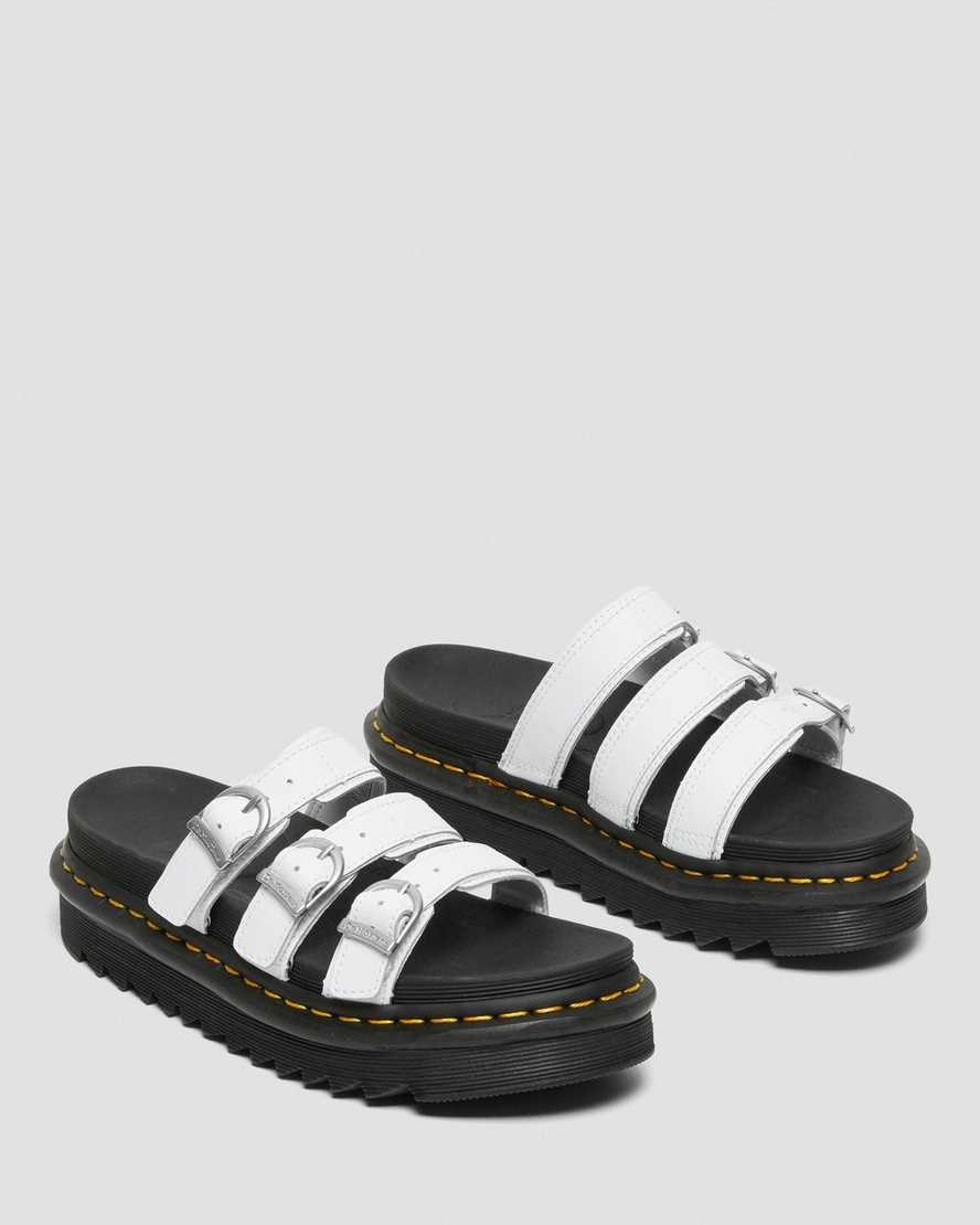 Women's Dr Martens Blaire Leather Slide Sandals White Hydro Leather | 450VZBHYE