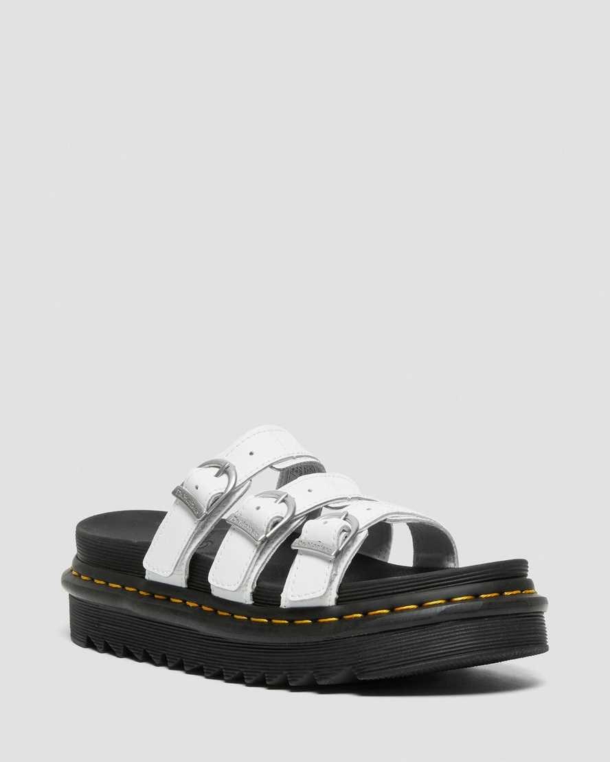 Women\'s Dr Martens Blaire Leather Slide Sandals White Hydro Leather | 450VZBHYE