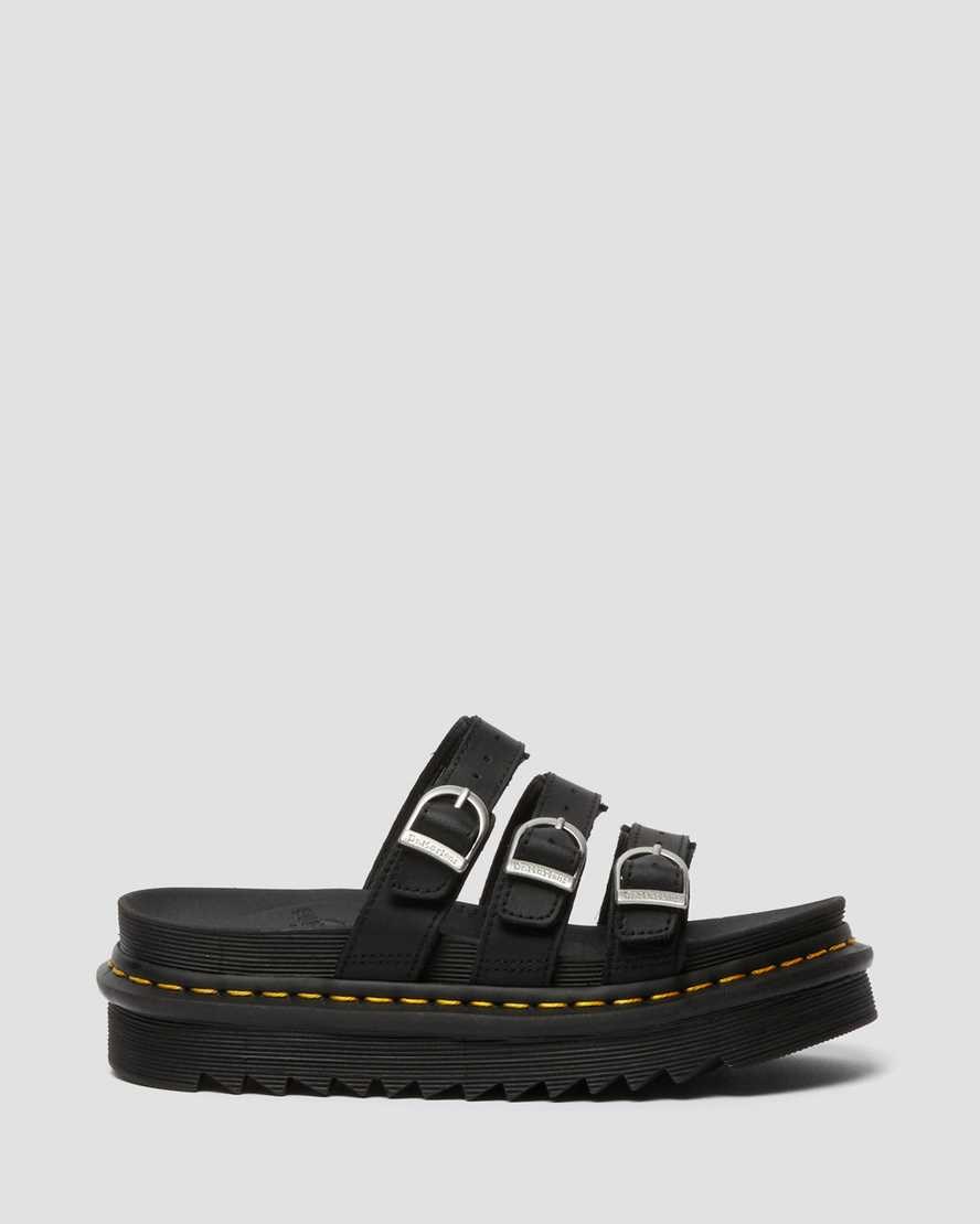 Women's Dr Martens Blaire Leather Slide Sandals Black Hydro Leather | 571ACPRQK