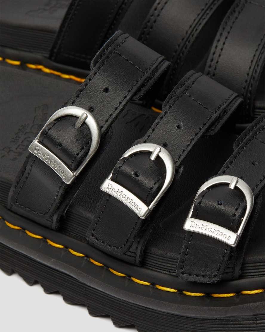 Women's Dr Martens Blaire Leather Slide Sandals Black Hydro Leather | 571ACPRQK