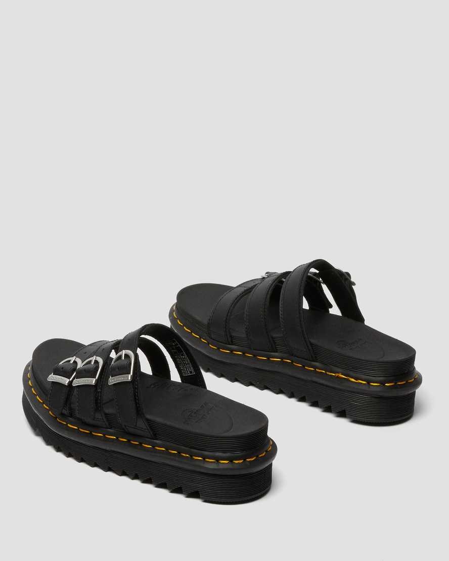 Women's Dr Martens Blaire Leather Slide Sandals Black Hydro Leather | 571ACPRQK