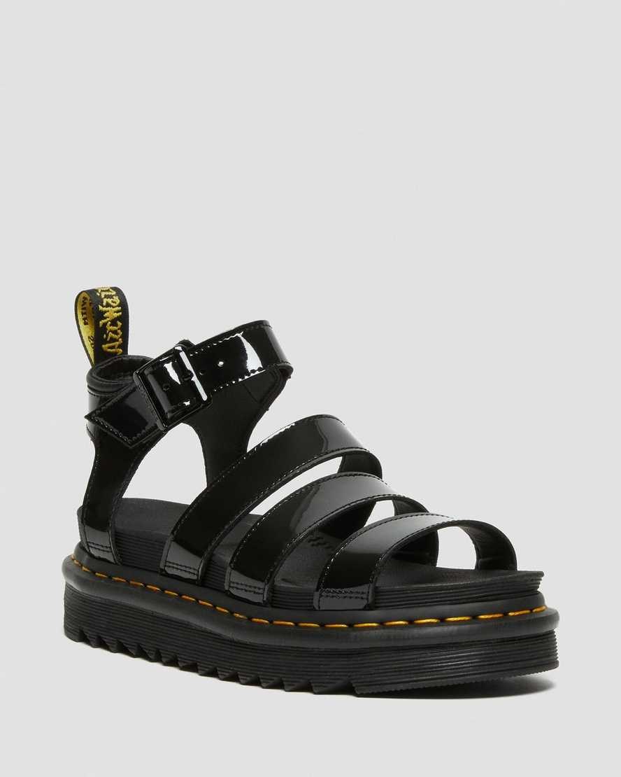 Women\'s Dr Martens Blaire Patent Leather Strap Sandals Black Patent Lamper | 539EFHSVD