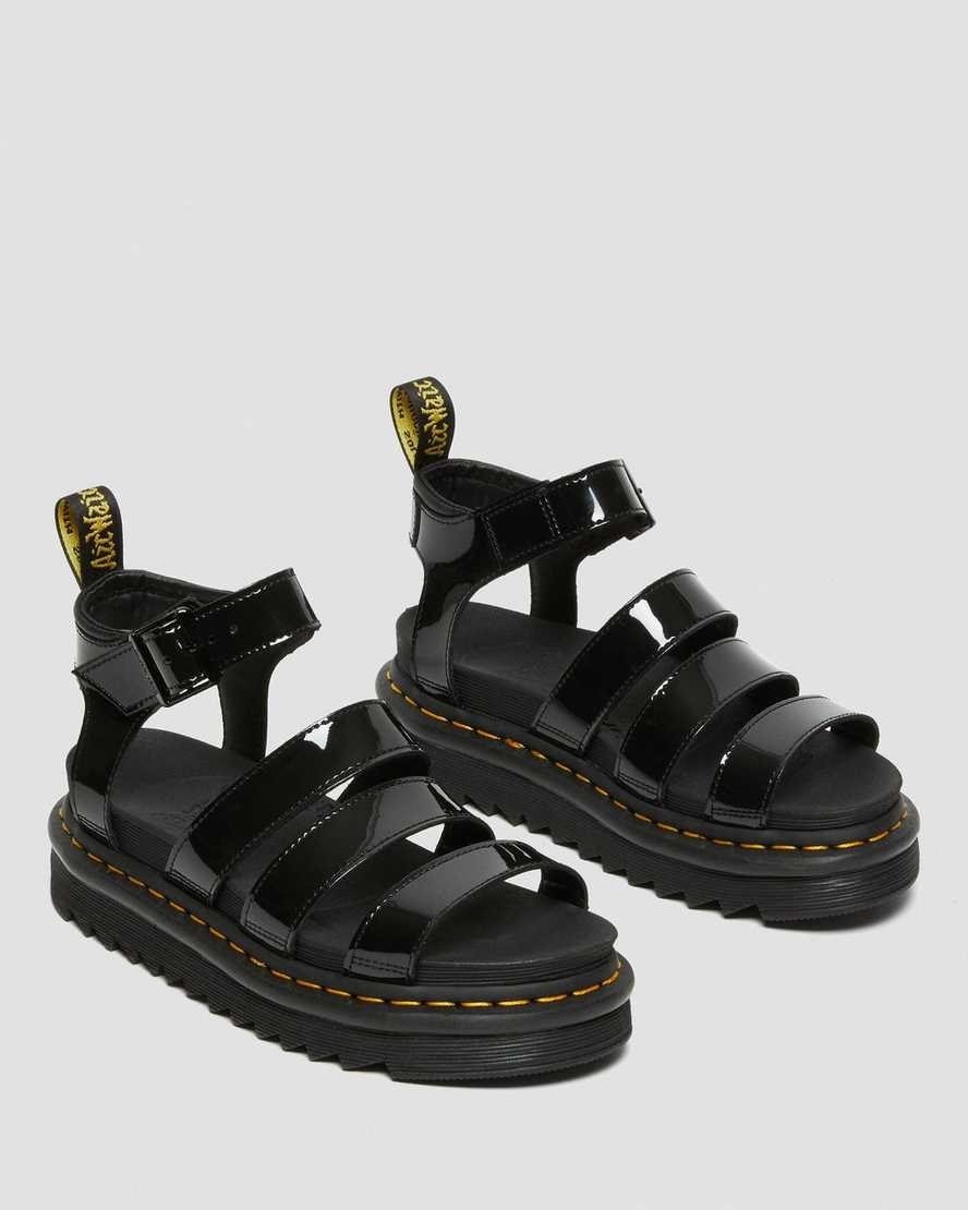 Women's Dr Martens Blaire Patent Leather Patent Sandals Black Patent Lamper | 547CXAJLT