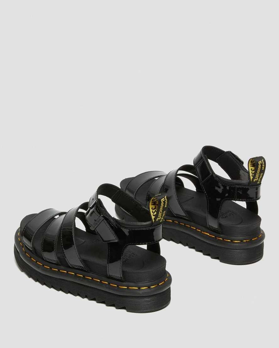 Women's Dr Martens Blaire Patent Leather Patent Sandals Black Patent Lamper | 547CXAJLT