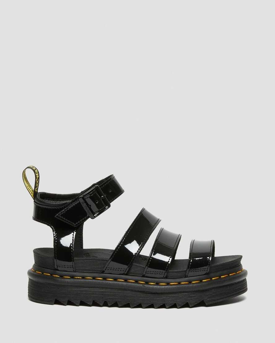 Women's Dr Martens Blaire Patent Leather Patent Sandals Black Patent Lamper | 547CXAJLT