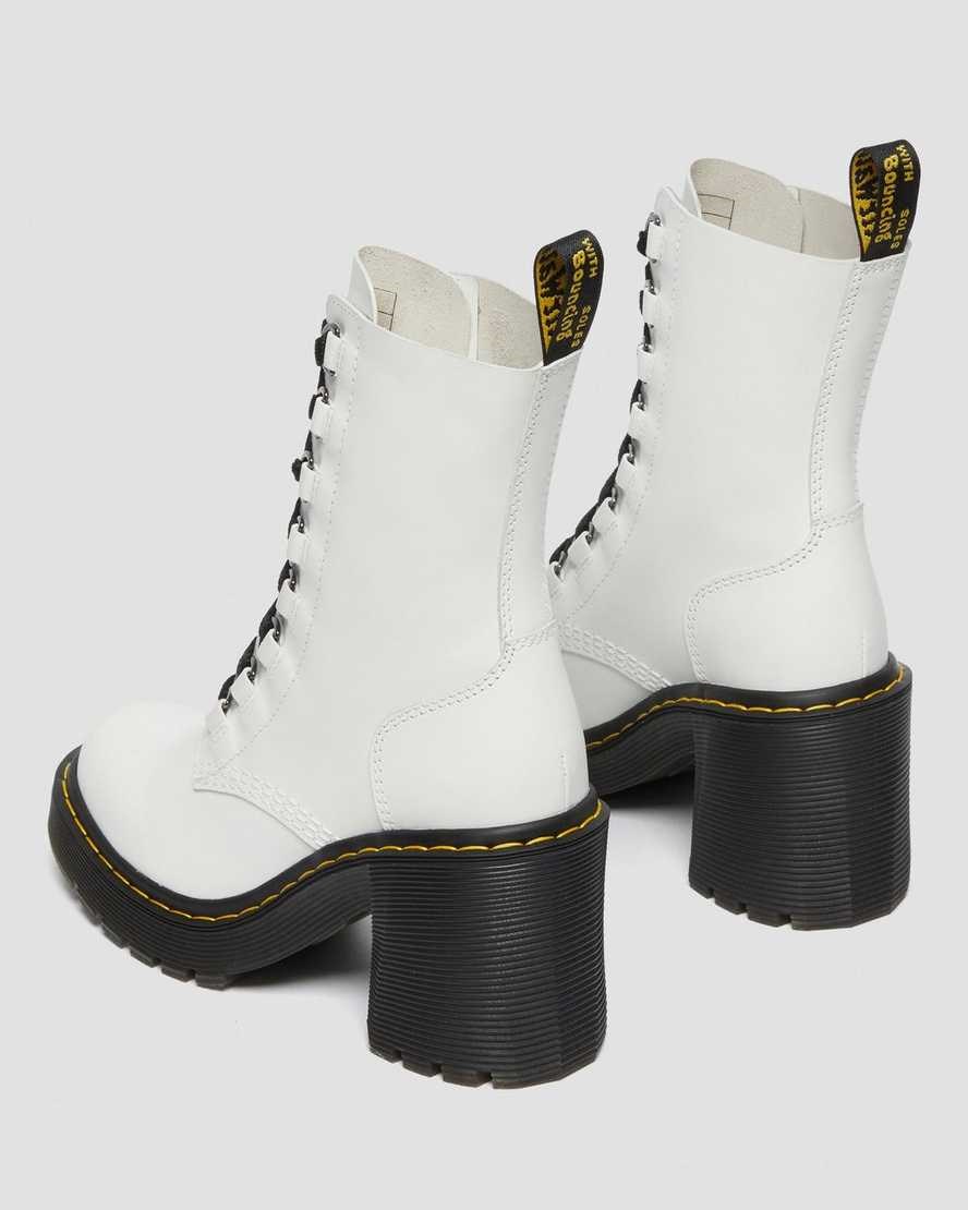 Women's Dr Martens Chesney Leather Flared Heeled Boots White Sendal | 345PBTLWS