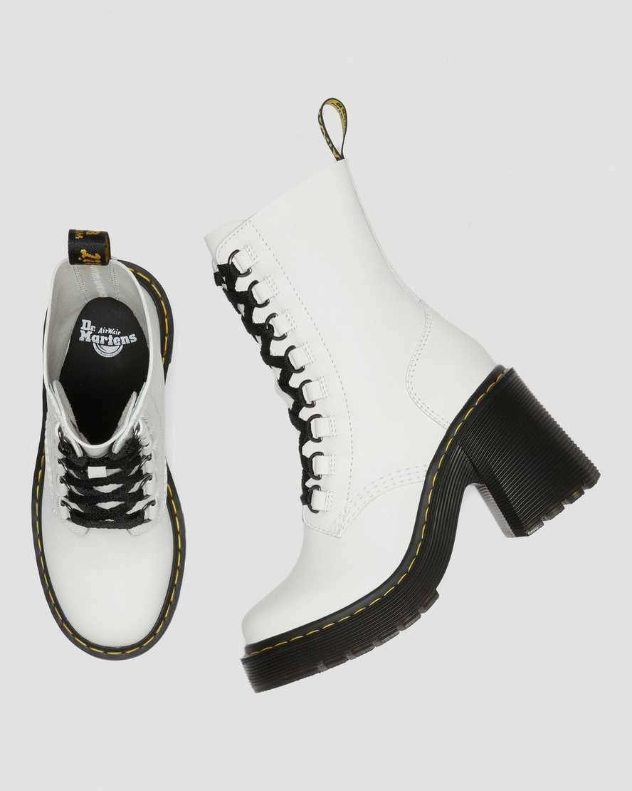 Women's Dr Martens Chesney Leather Flared Heeled Boots White Sendal | 345PBTLWS