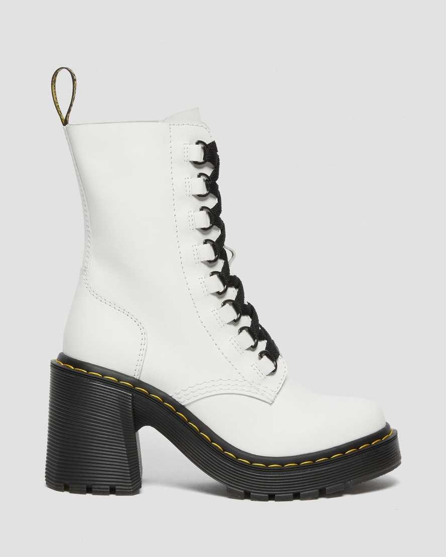 Women's Dr Martens Chesney Leather Flared Heeled Boots White Sendal | 345PBTLWS