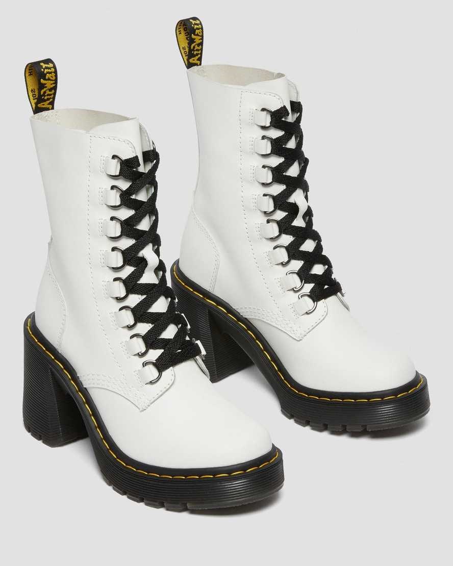 Women's Dr Martens Chesney Leather Flared Heeled Boots White Sendal | 345PBTLWS