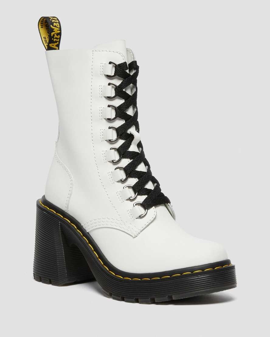 Women\'s Dr Martens Chesney Leather Flared Heeled Boots White Sendal | 345PBTLWS