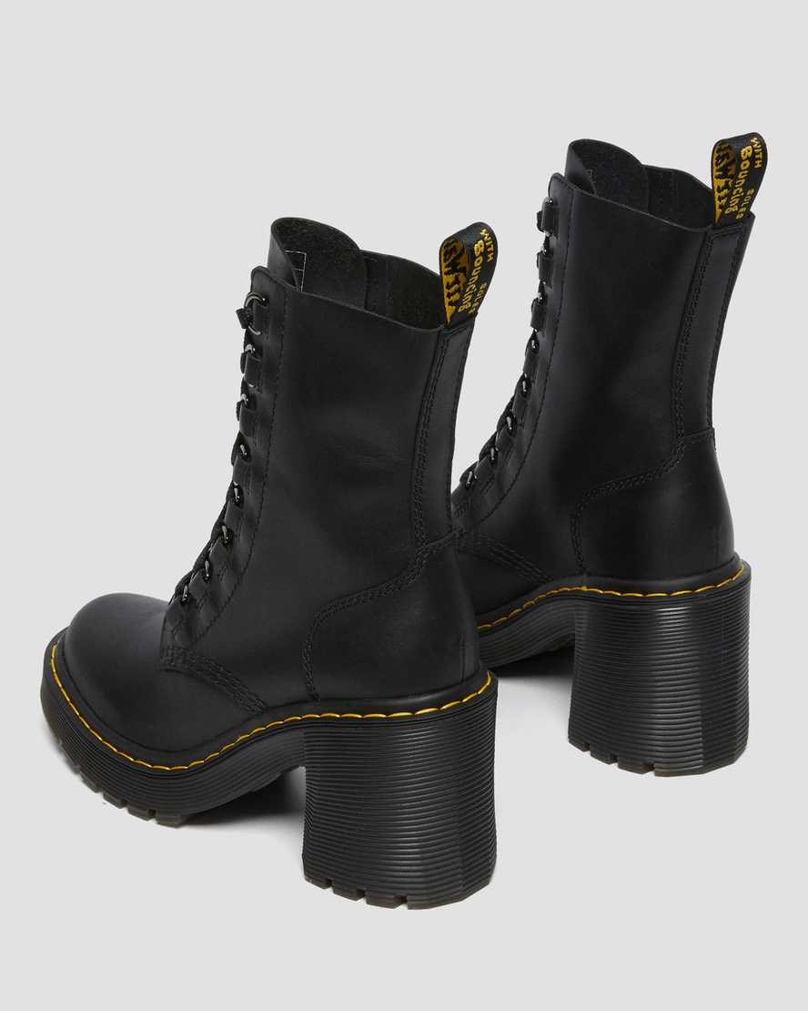 Women's Dr Martens Chesney Leather Flared Heel Lace Up Boots Black Sendal | 521NVPETZ